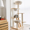 Rubberwood Cat Tree with Hideaway and Climbing Platforms