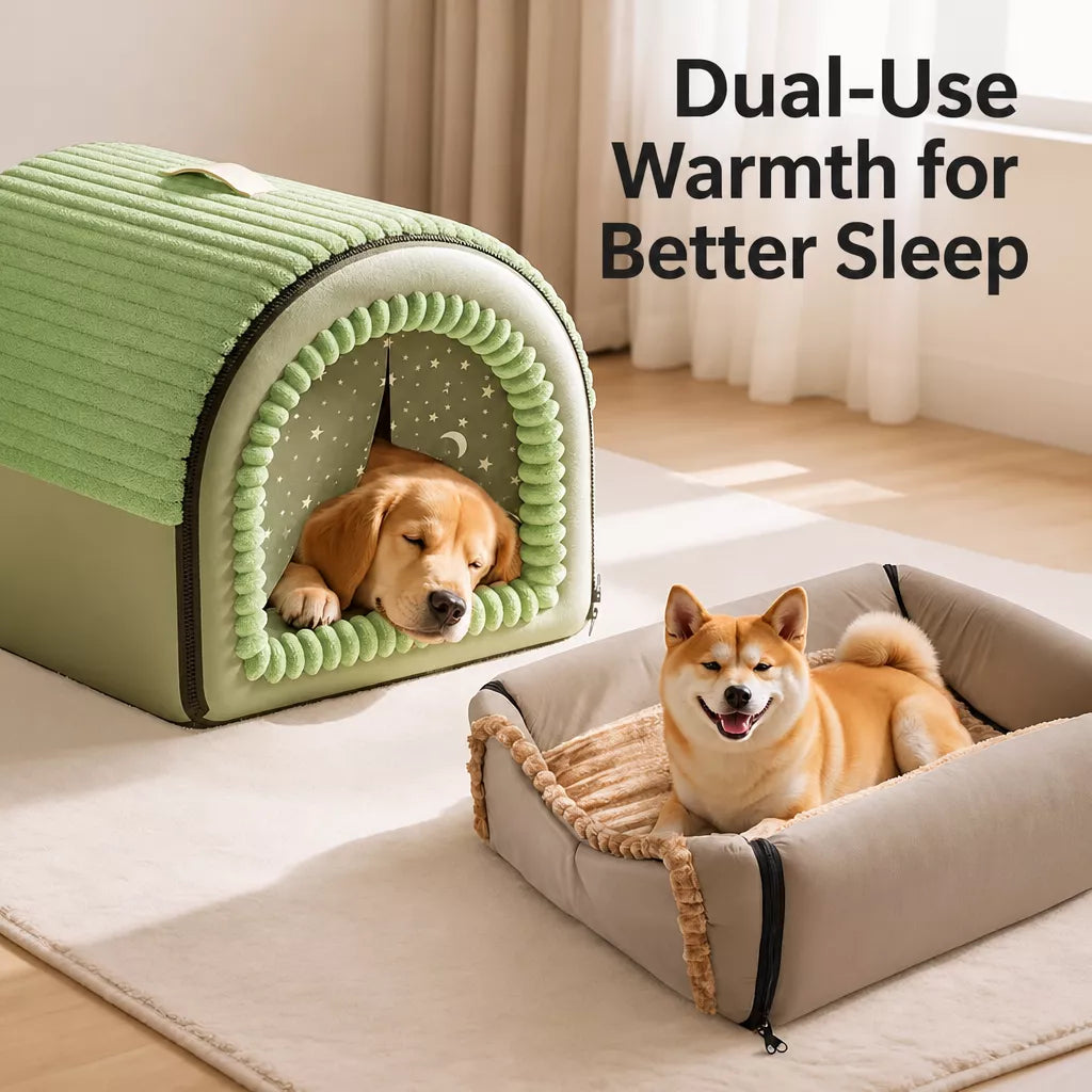 Enclosed House-Style Pet Bed for Cats and Dogs