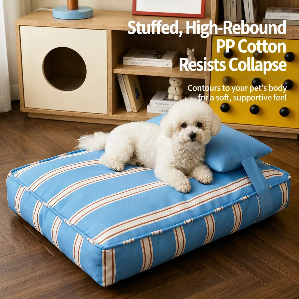 Removable Washable Striped Pet Bed for Small to Medium Dogs & Cats