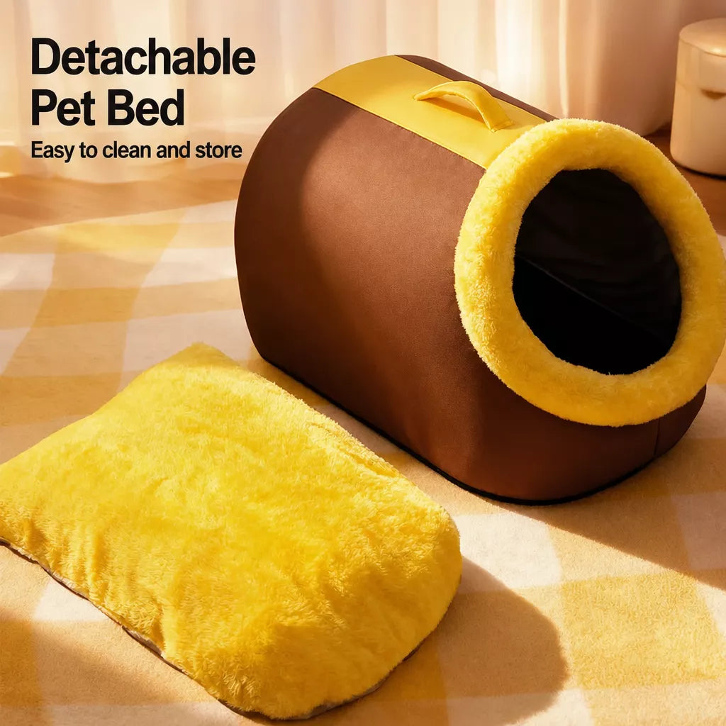 Enclosed Plush Cave Pet Bed for Cats and Small Dogs