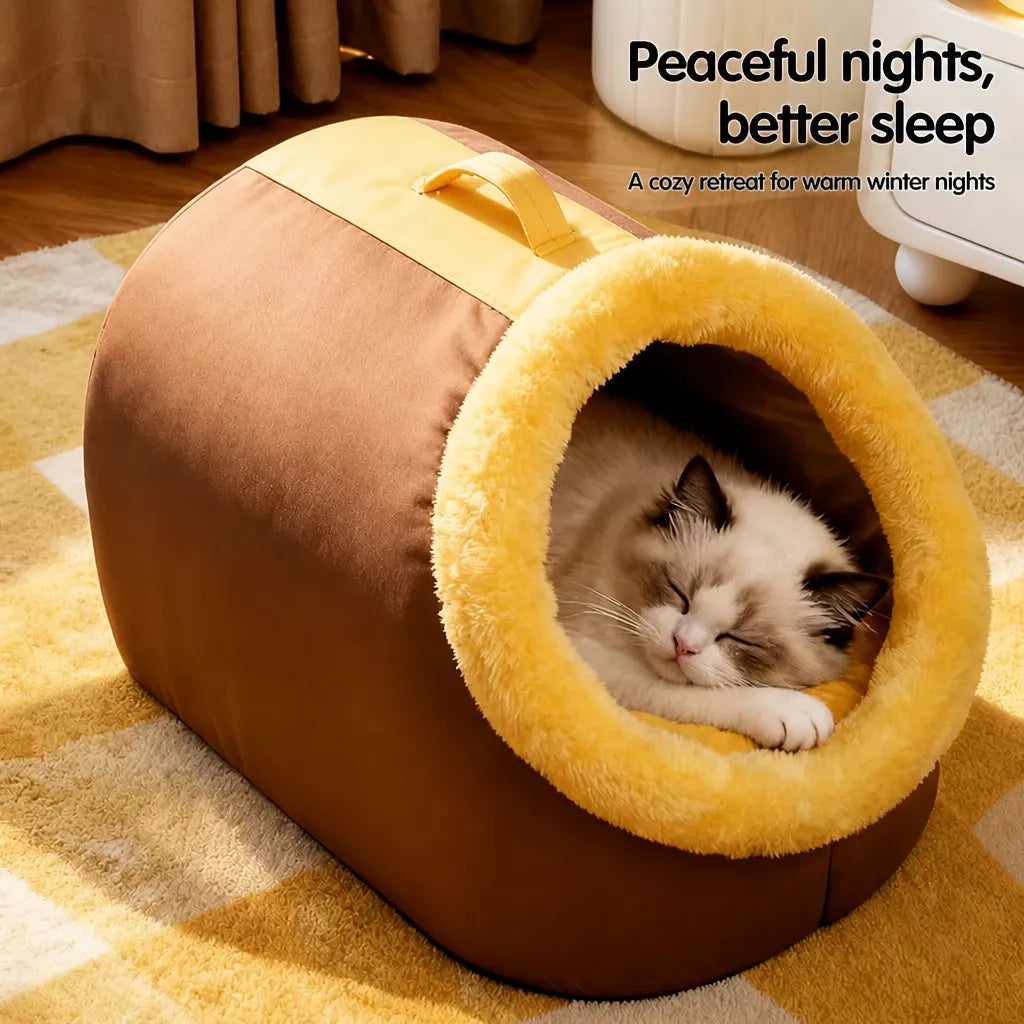 Enclosed Plush Cave Pet Bed for Cats and Small Dogs