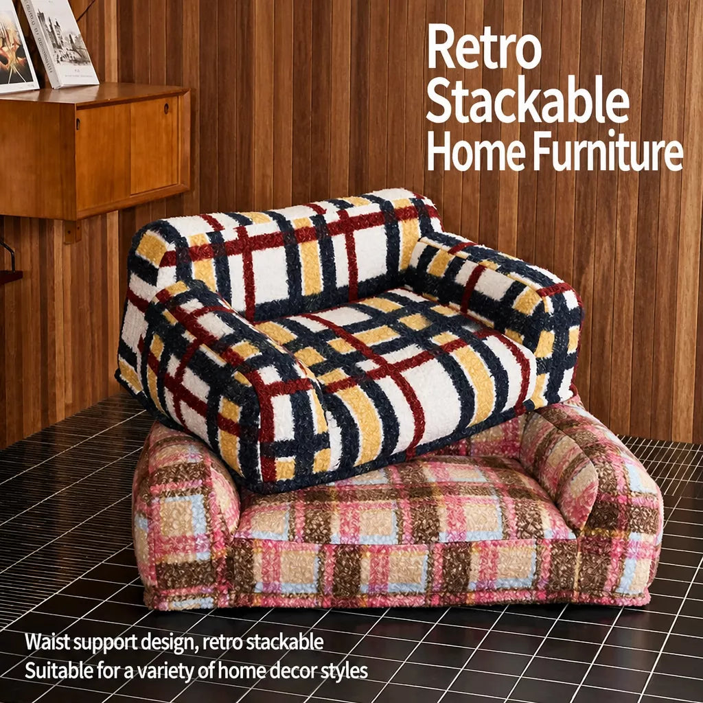 Vintage Plush Pet Sofa Bed for Dogs & Cats