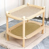 Two-Tier Solid Wood Cat Bed with Sisal Scratcher and Woven Mat