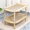 Two-Tier Solid Wood Cat Bed with Sisal Scratcher and Woven Mat