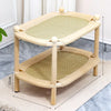 Two-Tier Solid Wood Cat Bed with Sisal Scratcher and Woven Mat